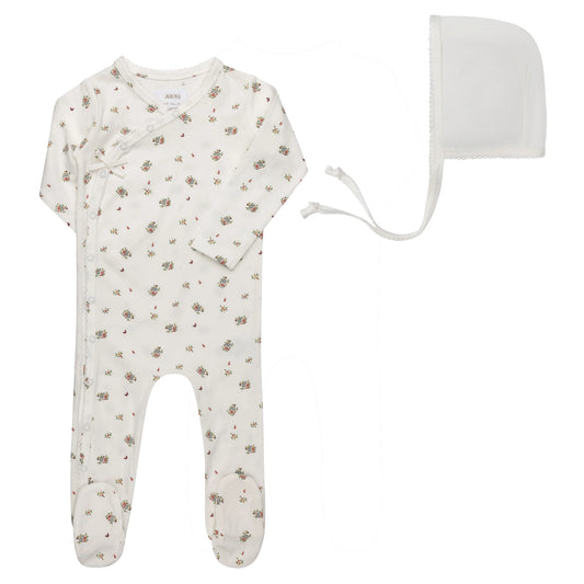 Aurora Jersey Cotton Floral Print Collection Footie Set - Ivory Pink