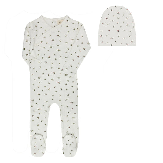 Ely's and Co Floral Pointelle Collection Footie Set- Ivory Pink