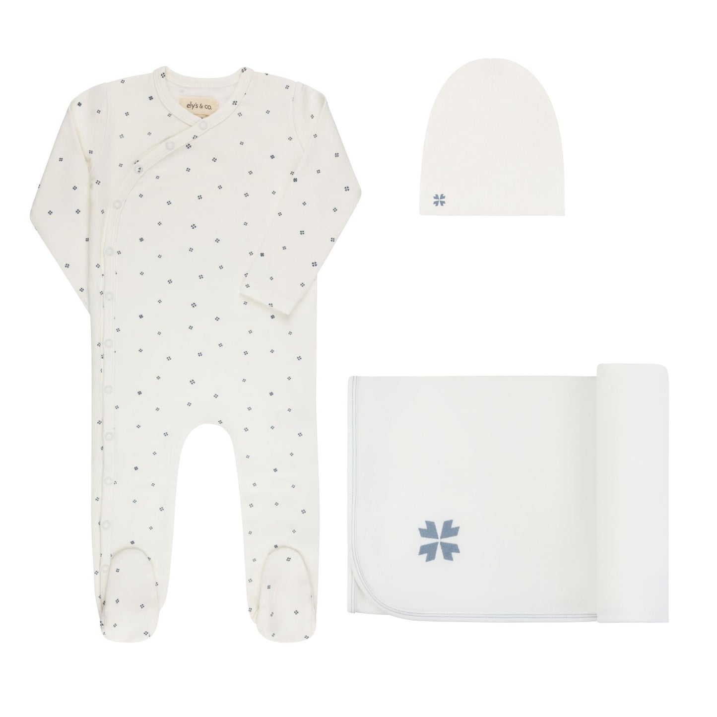 Ely's and Co Clover Print Layette Set-Ivory Blue