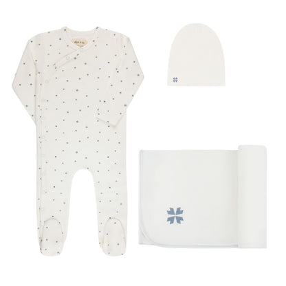 Ely's and Co Clover Print Layette Set-Ivory Blue