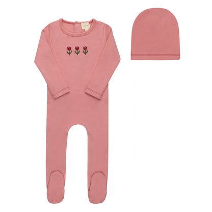 Aurora Cotton Crossstich Tulip Collection Footie Set- Pink