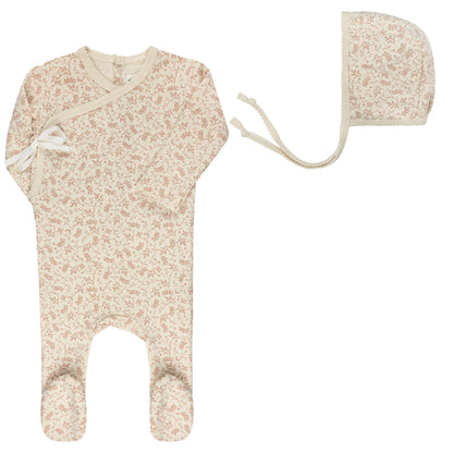 Ely's and Co Modal French Terry Collection Footie+Bonnet - Ivory/Pink