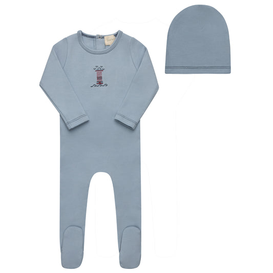 Aurora Cotton Crossstich Lighthouse Collection Footie Set -Blue