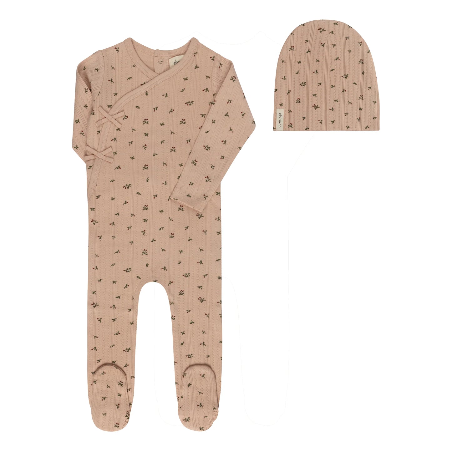 Ely's and Co Floral Pointelle Collection Footie Set- Pink