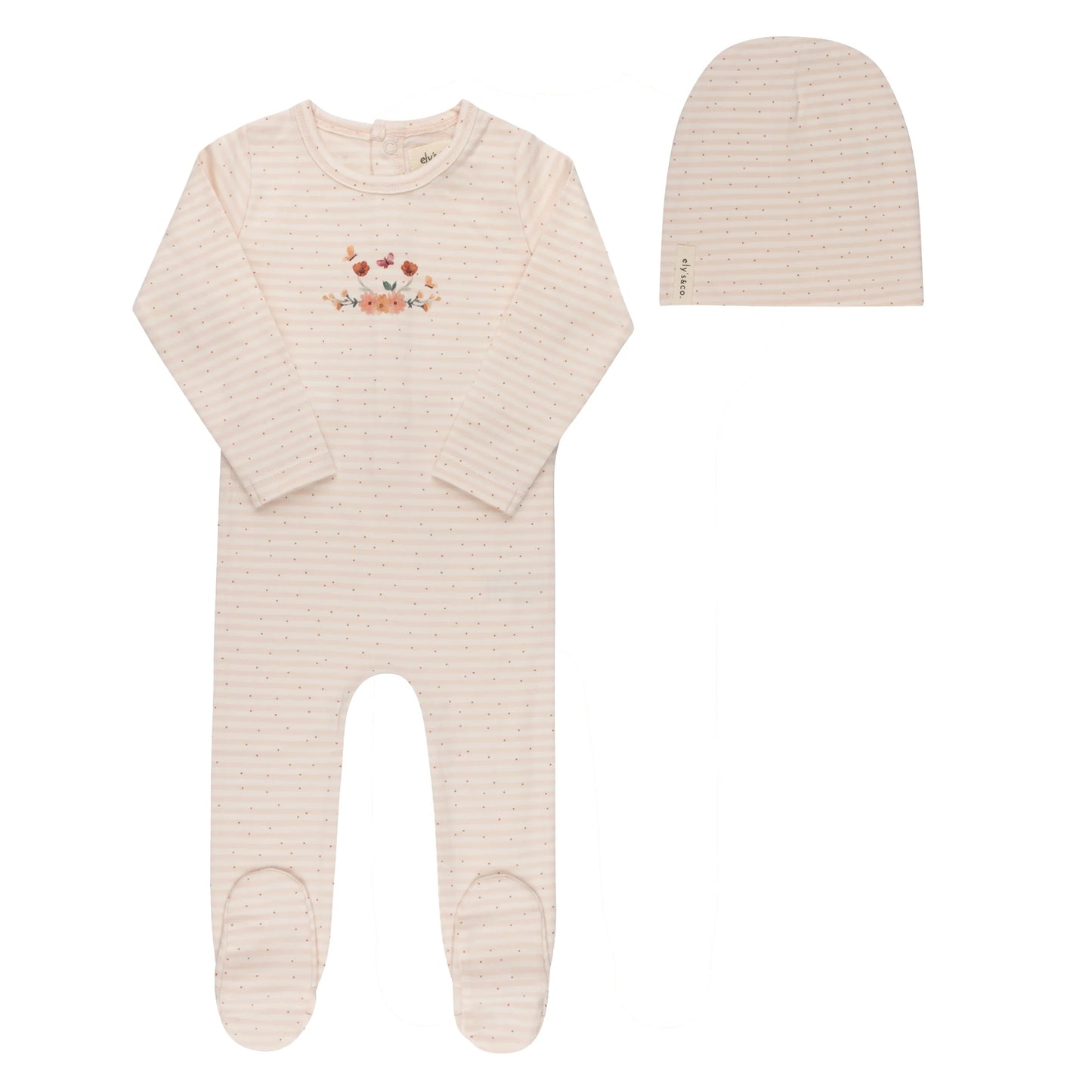 Ely's and Co Floral Stripe Collection Footie Set - Ivory Pink