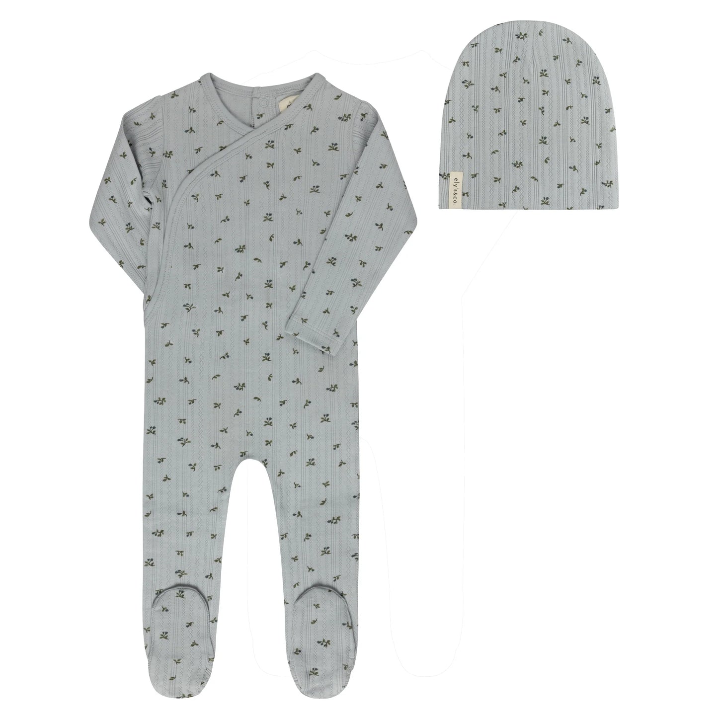 Ely's and Co Floral Pointelle Collection Footie Set- Blue