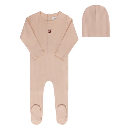 Aurora Pointelle Bow Print Collection Footie Set- Pink/Red