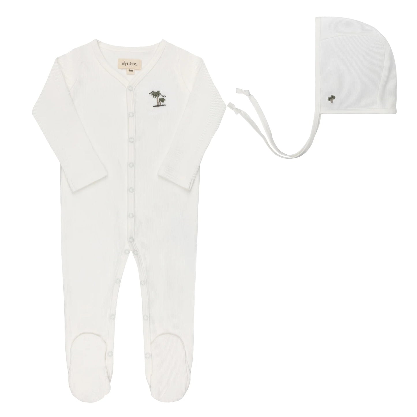 Ely's and Co Ribbed Palm Embroidered Collection Footie Set- Ivory