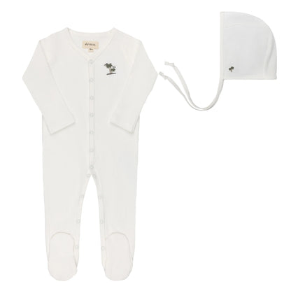 Ely's and Co Ribbed Palm Embroidered Collection Footie Set- Ivory