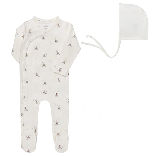 Aurora Jersey Cotton Nautical Collection Footie Set - Ivory Blue