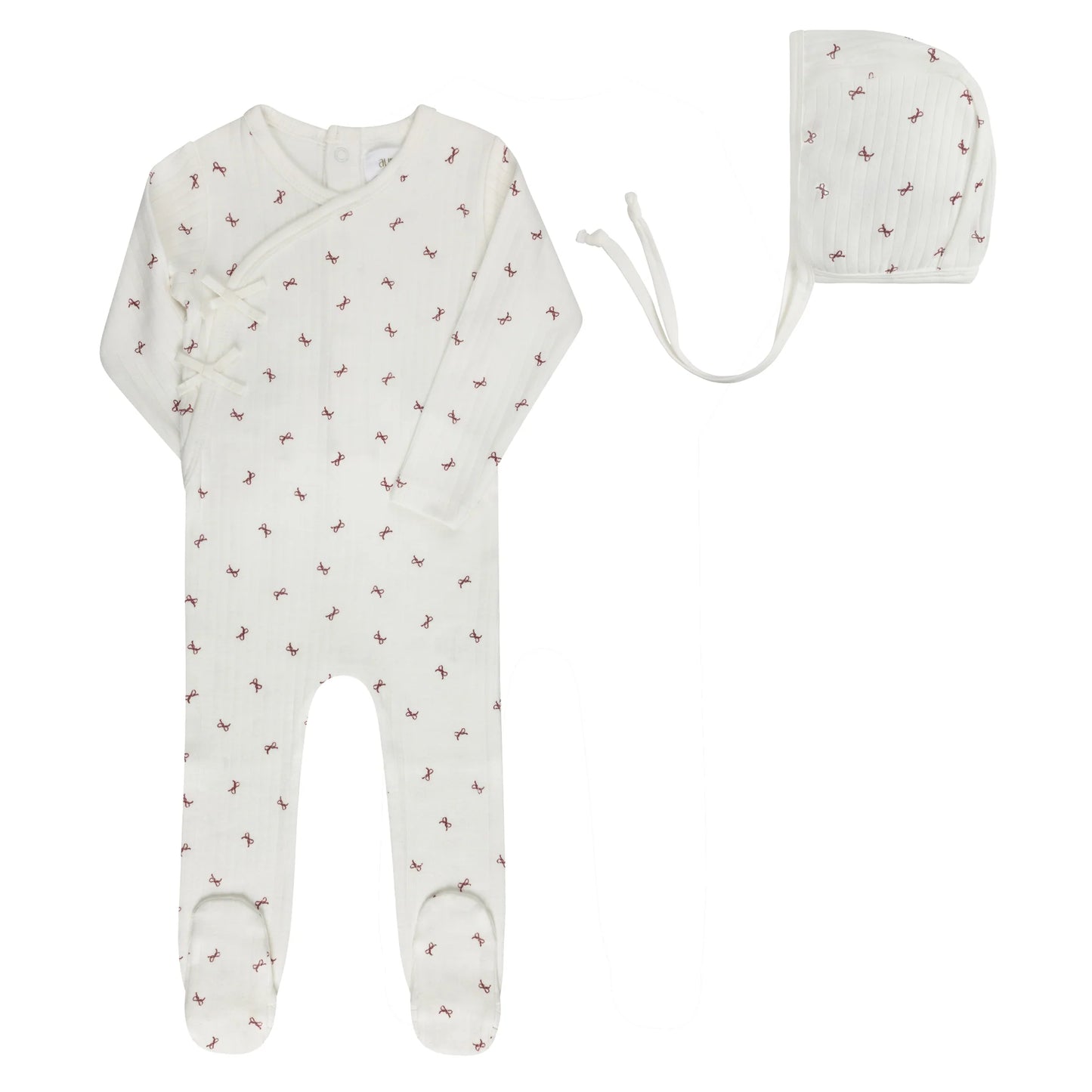 Aurora Bow Pattern Collection Footie Set- Ivory Red