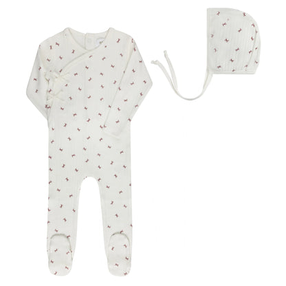 Aurora Bow Pattern Collection Footie Set- Ivory Red