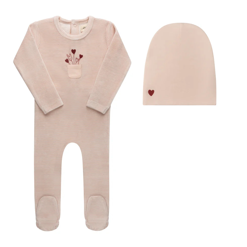 Ely's and Co Striped Footie Set - Ivory Pink