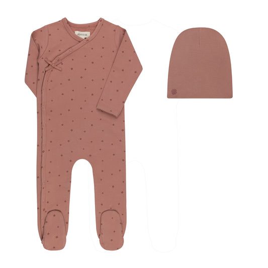 Ely's and Co Clover Print Footie Set- Pink