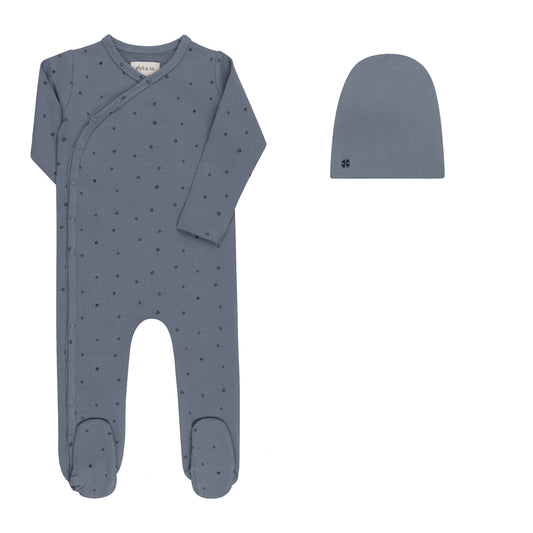 Ely's and Co Clover Print Footie Set- Blue