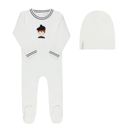 Ely's and Co French Terry Scottish Footie Set- Ivory Navy