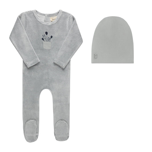 Ely's and Co Striped Footie Set -Ivory Blue