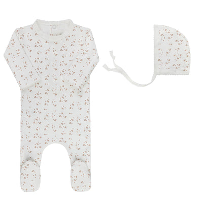 Aurora Floral Leaf Collection Footie Set - Ivory Girl