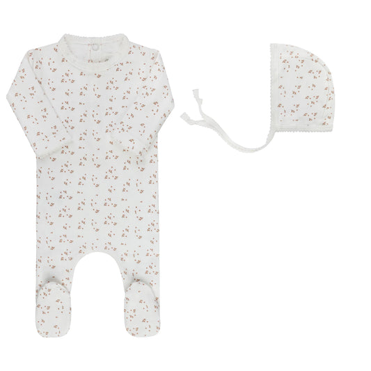 Aurora Floral Leaf Collection Footie Set - Ivory Girl