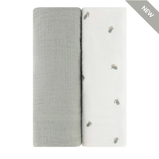 Ely's and Co 2 Pack Muslin Swaddles - Sage Pear And Sage Solid