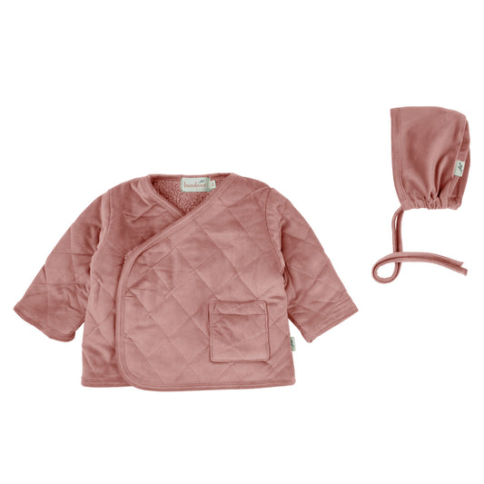 Bondoux Velour and Sherpa Jacket with Bonnet -Rose