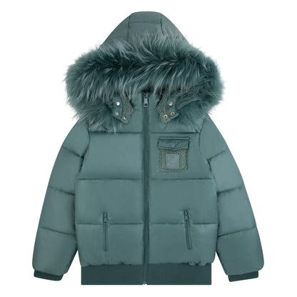 Bondoux Leather Patch Sherpa Pocket Green Jacket
