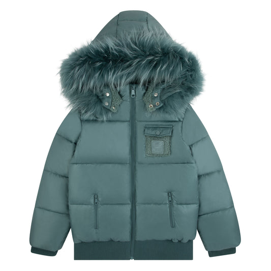 Bondoux Leather Patch Sherpa Pocket Green Jacket