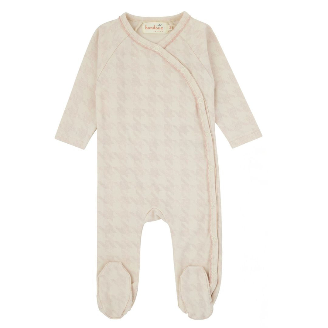 Bondoux Houndstooth Pink Print Girls Footie