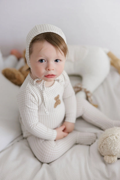 Ely's and Co Gingham Teddy Layette Set- Tan