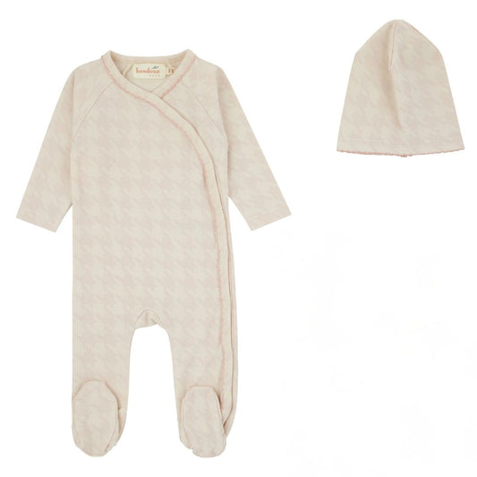 Bondoux Houndstooth Pink Print Girls Footie Set