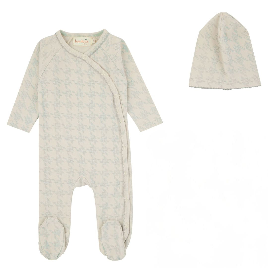 Bondoux Houndstooth Blue Print Boys Footie Set