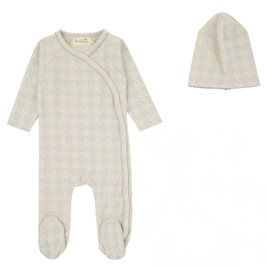 Bondoux Houndstooth Blue Print Boys Footie Set