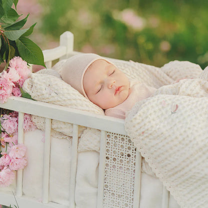 Peluche Floral Birds Embroidered Waffle Blanket - Pink