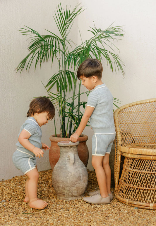 Looms  Embroidered Trim Collection Knit Trim Set - Blue/Ivory