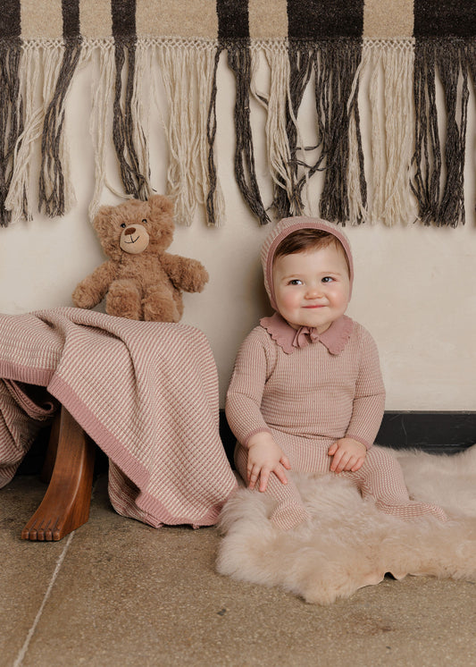 Looms Pink/Ivory Thin Stripe Footie