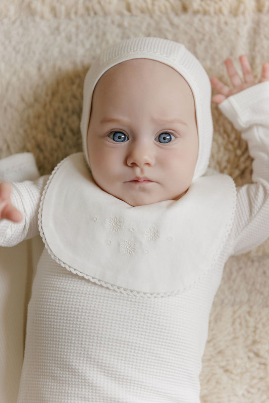 Ely's and Co Ribbed Embroidered Collar Collection- Ivory Girl Bib
