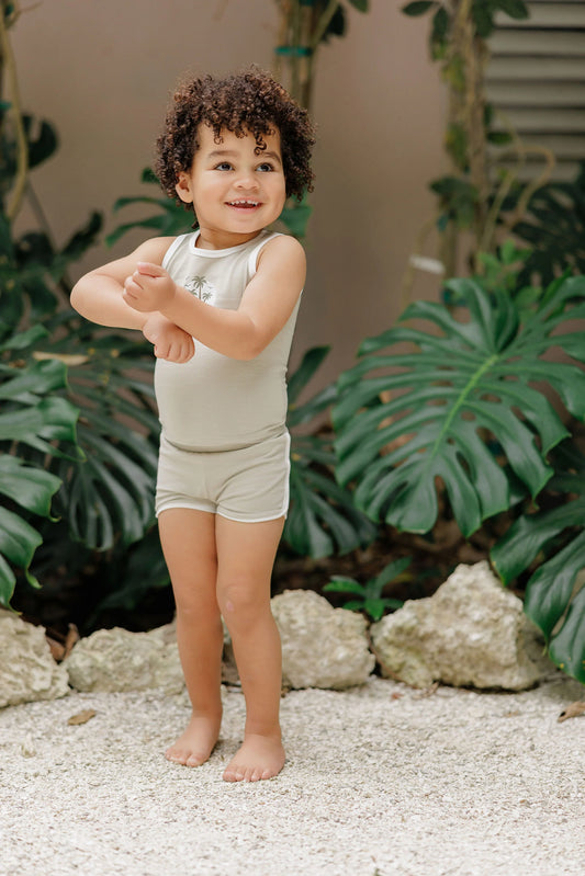 Ely's and Co Ribbed Printed Palm Collection Set- Sage