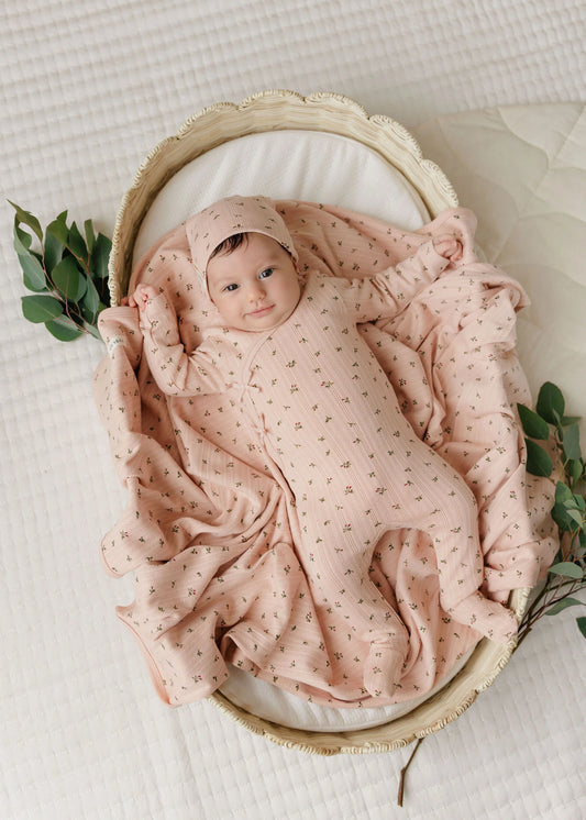 Ely's and Co Floral Pointelle Collection Footie Set- Pink