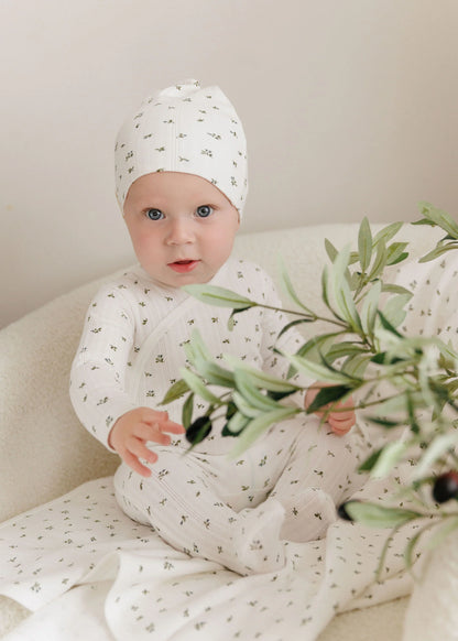 Ely's and Co Floral Pointelle Collection Layette Set- Ivory Blue
