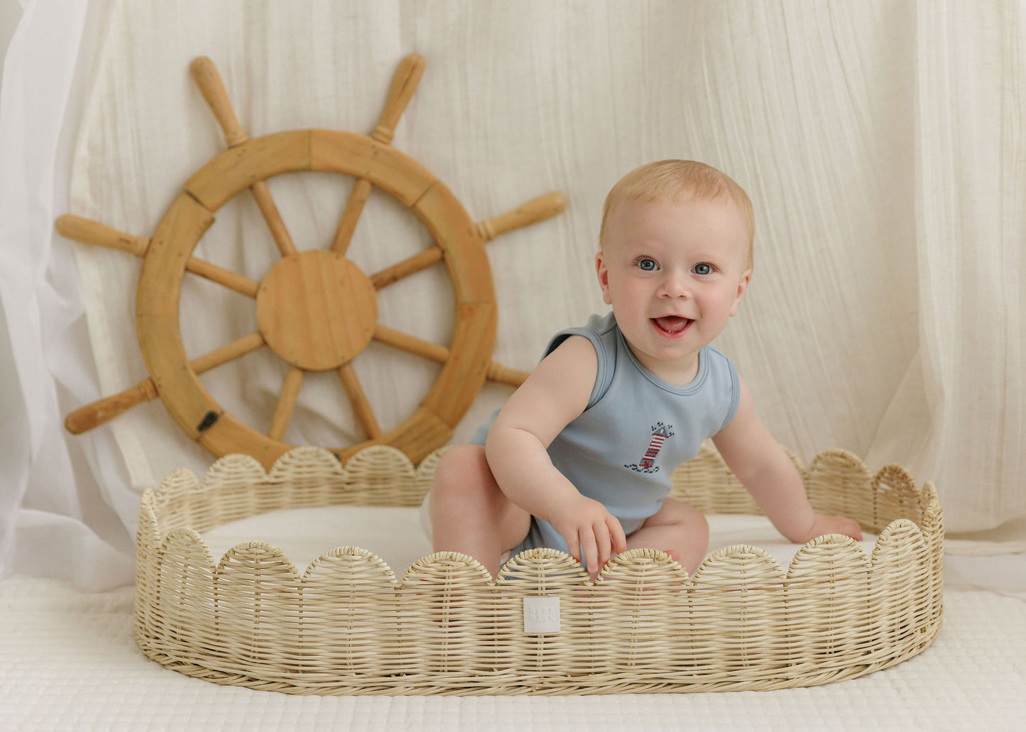 Aurora Cotton Crossstich Lighthouse Collection Romper -Blue