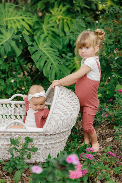 Ely's and Co Floral Embroidered Collar Collection Overall and Cardigan Set- Ivory Pink