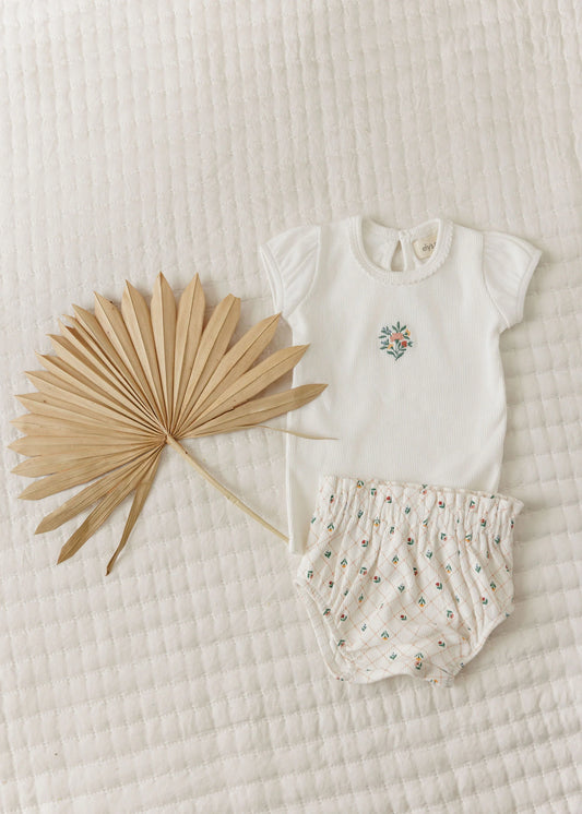 Ely's and Co Ribbed Floral Embroidered Collection Bloomer Set- Ivory