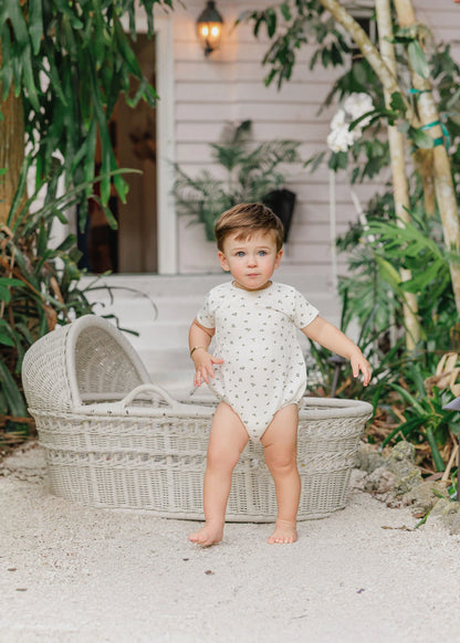 Ely's and Co Floral Pointelle Collection Romper- Ivory Blue