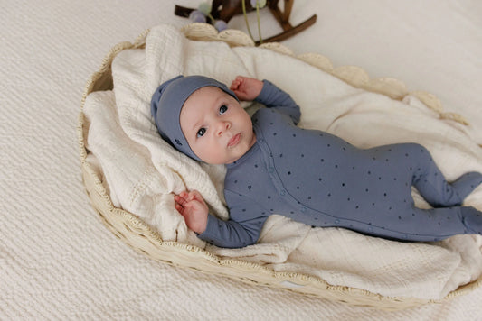 Ely's and Co Clover Print Footie Set- Blue