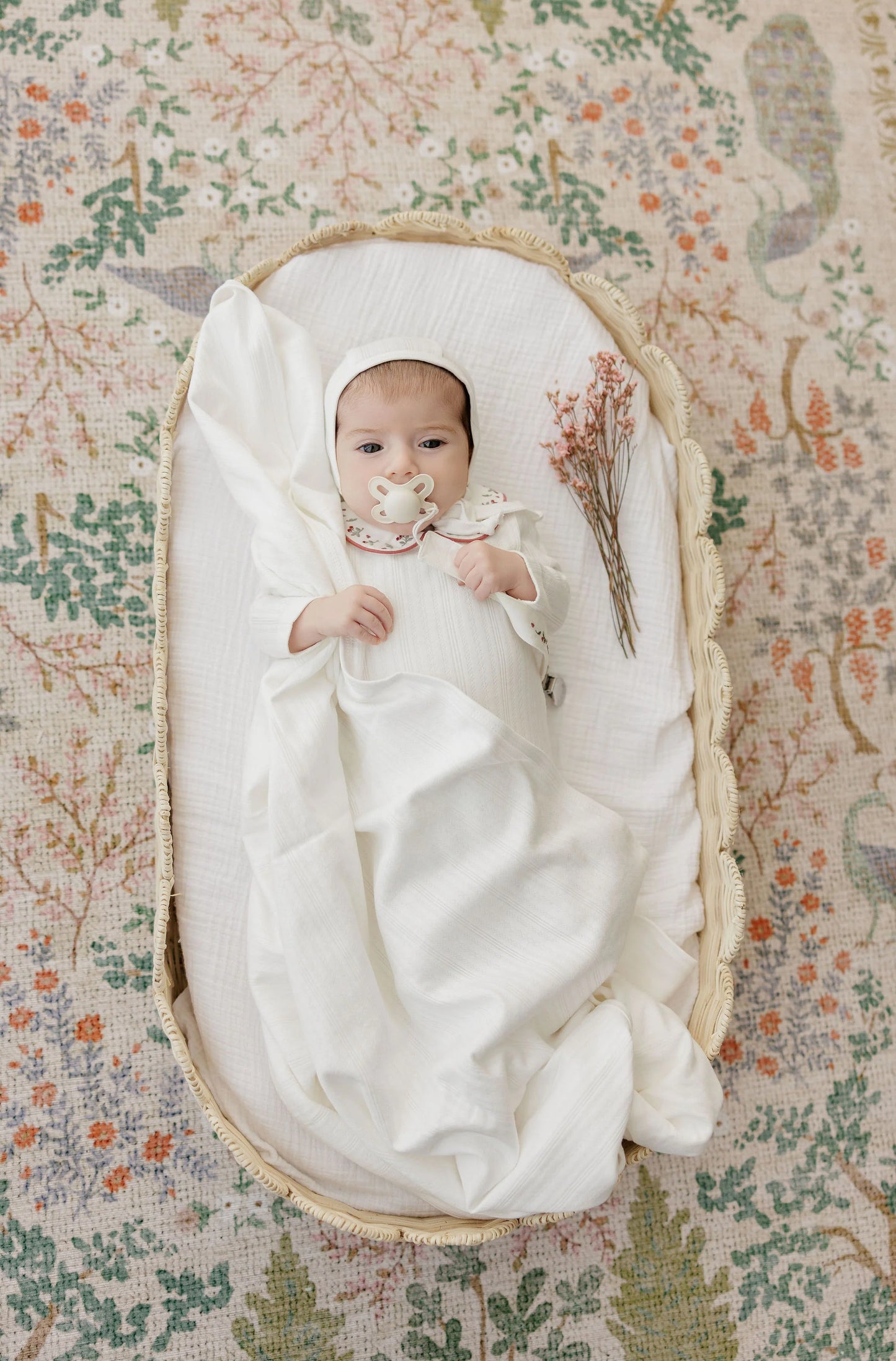 Ely's and Co Floral Embroidered Collar Collection Layette Set - Ivory Pink