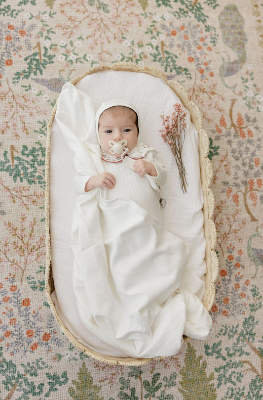 Ely's and Co Floral Embroidered Collar Collection Layette Set - Ivory Pink