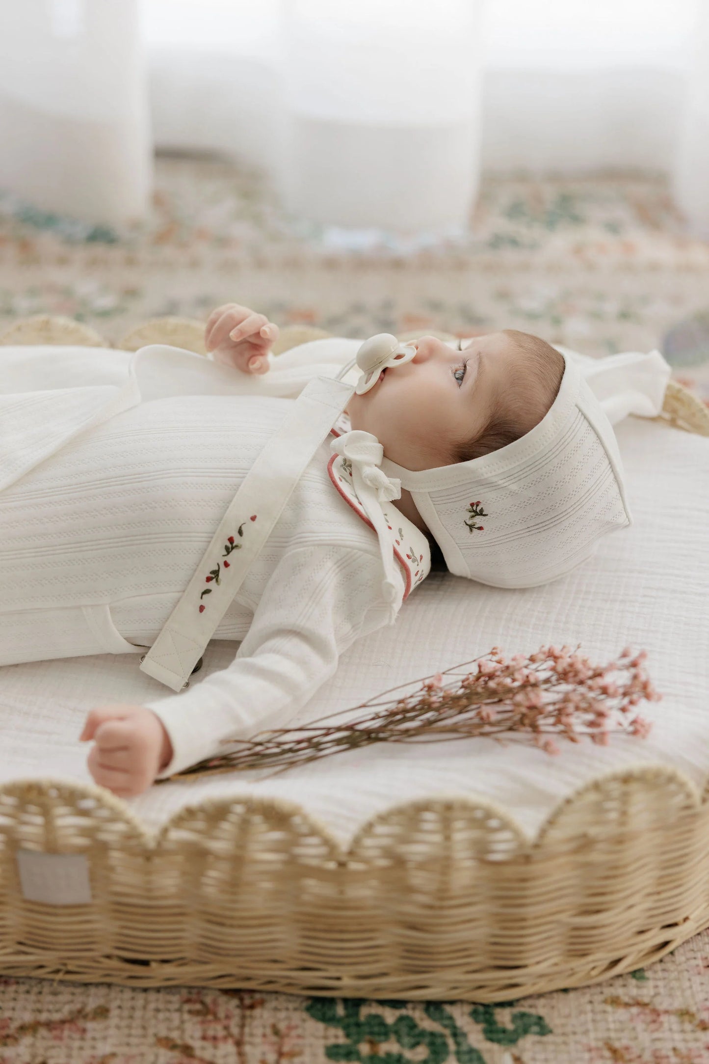 Ely's and Co Floral Embroidered Collar Collection Layette Set - Ivory Pink