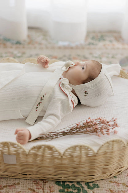 Ely's and Co Floral Embroidered Collar Collection Layette Set - Ivory Pink