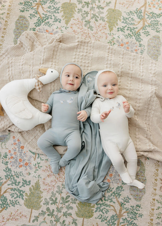 Ely's and Co Cross Stitch Duckling Collection Layette Set- Ivory Blue