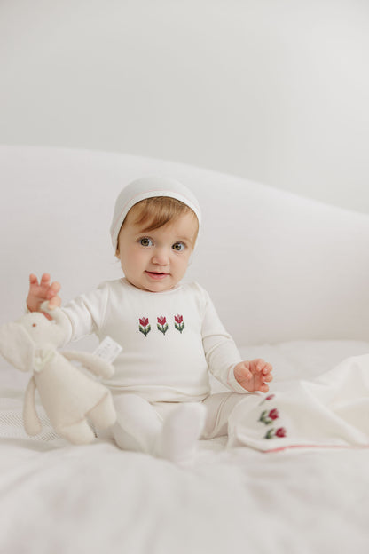 Aurora Cotton Crossstich Tulip Collection Layette Set- Ivory Pink